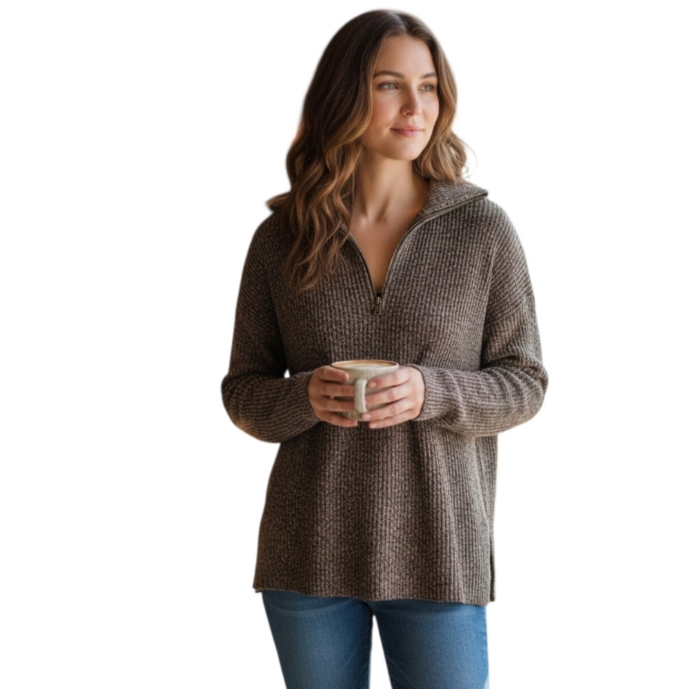 WINDSOR ZIP FRONT GRAY/TAUPE SWEATER SZ.M EUC. 